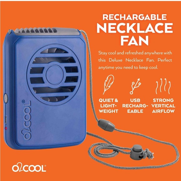 O2COOL Personal Travel Rechargeable Battery Powered Neck Cooling Fan Blue - Picture 2 of 4